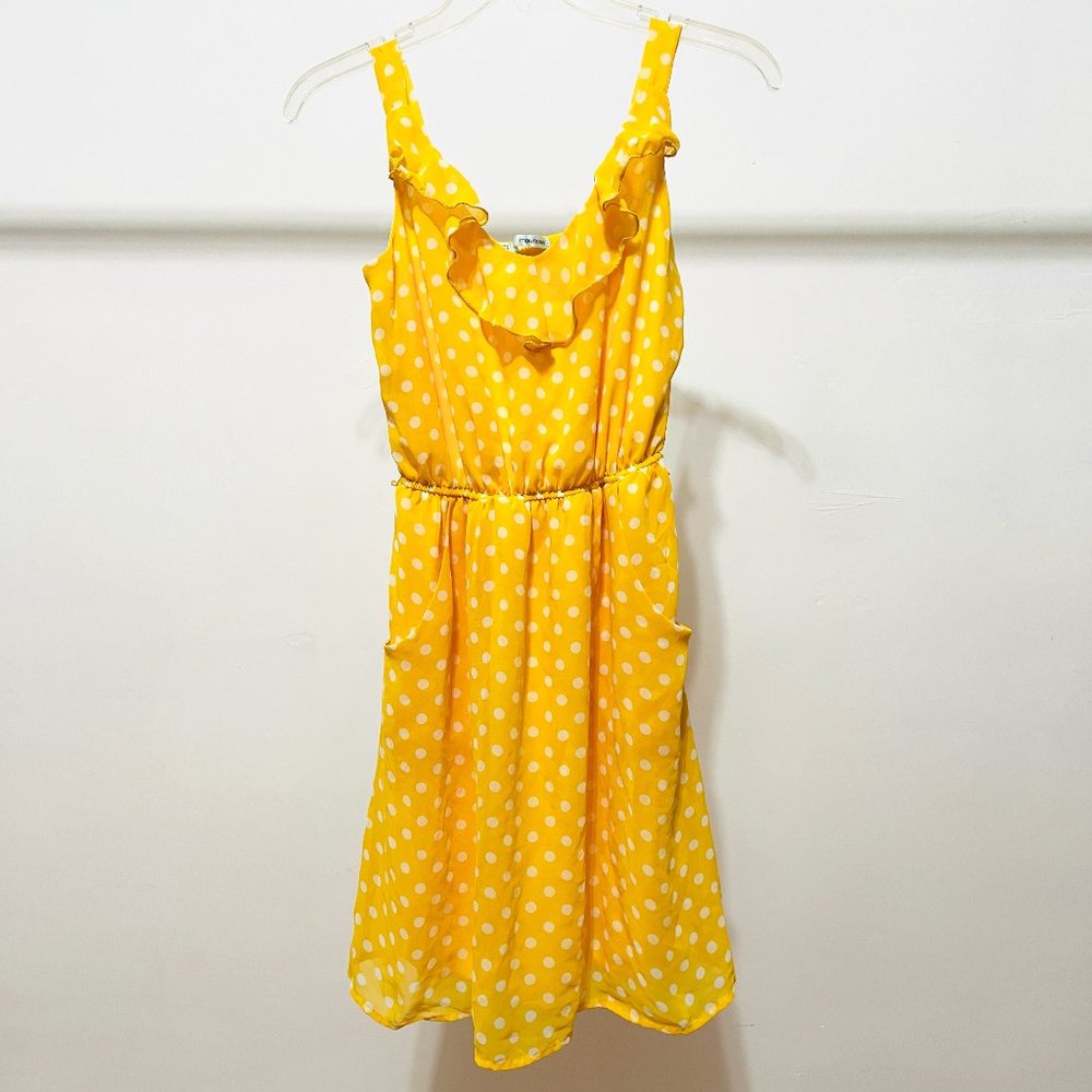 💛Yellow Polka Dot Sleeveless Dress With Pockets